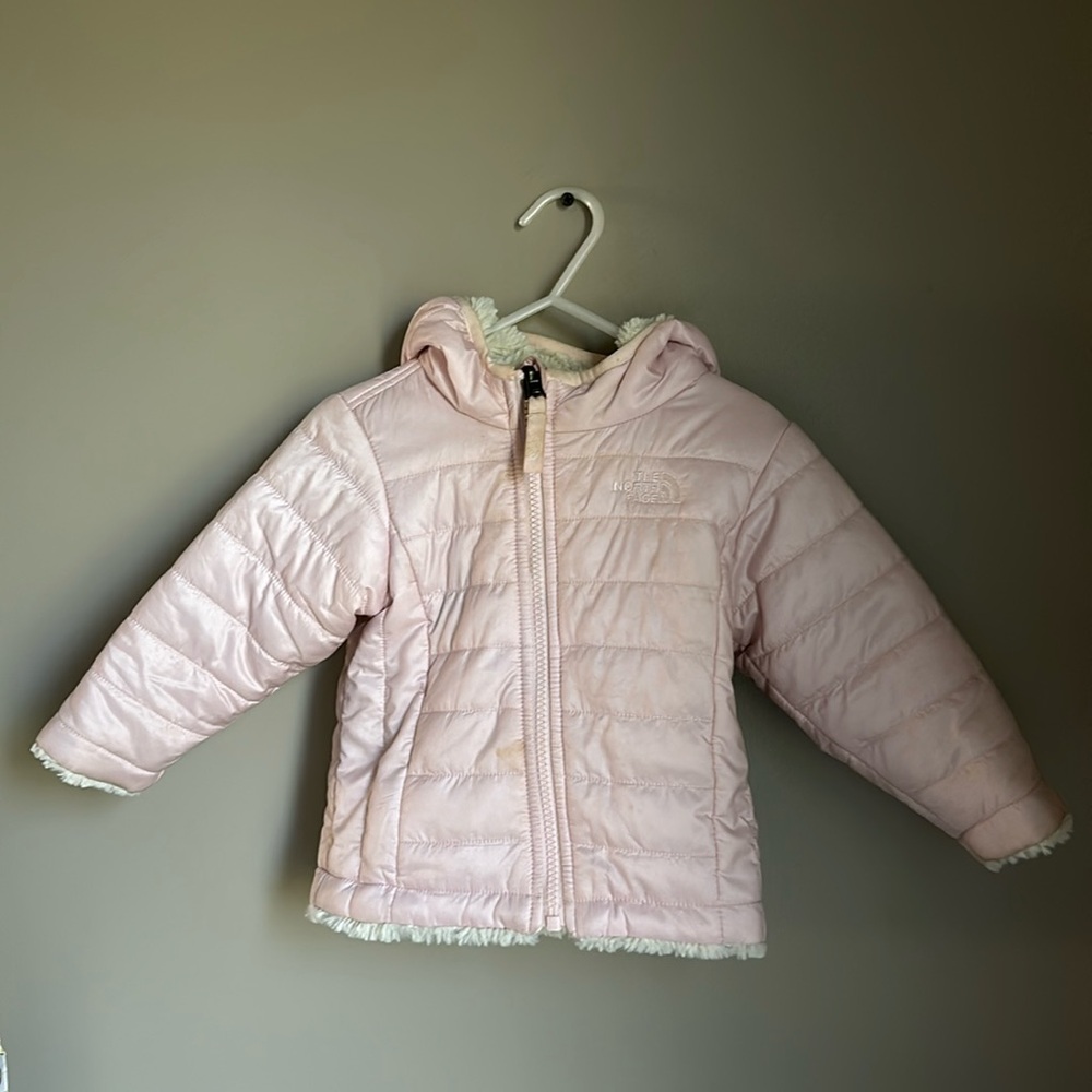 The North Face Baby Pink Reversible Infant Bubble Coat